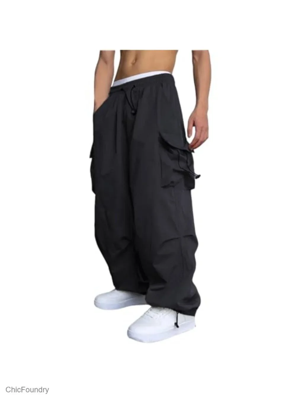 Baggy Cargo Pants Y2K Parachute Loose Fit Harem with Pockets
